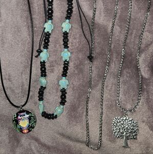 4 Necklaces For $5. Owl, Turtle, Chain, Tree Necklace.
